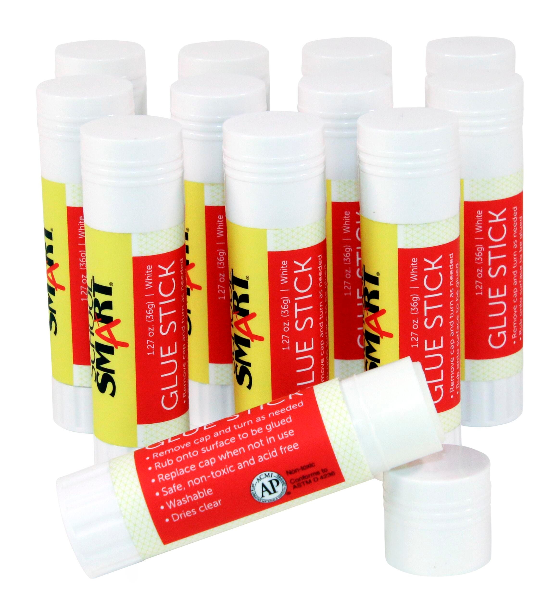 School Smart Glue Sticks, 1.27 Ounces, White and Dries Clear, Pack of 12 2124042